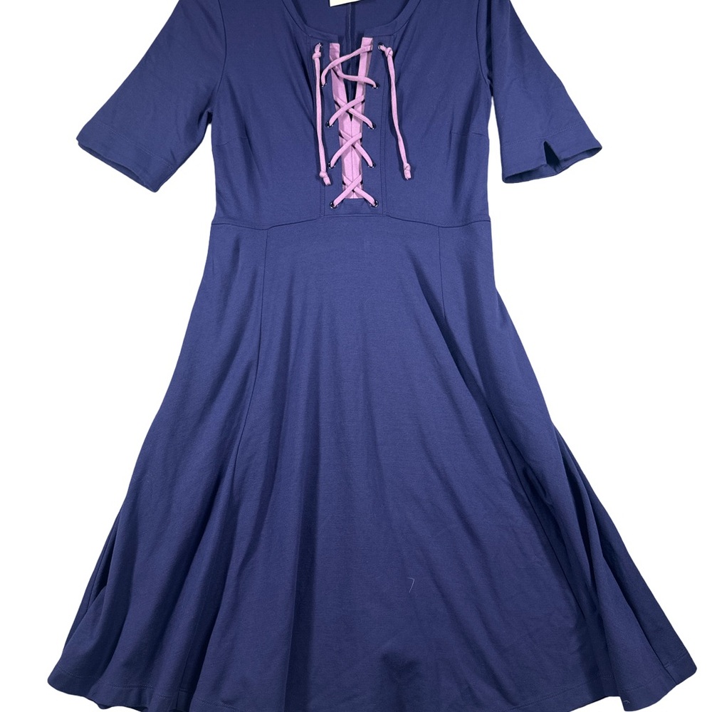 Maeve Purple Dress with‎ Pink Lace-Up Detail